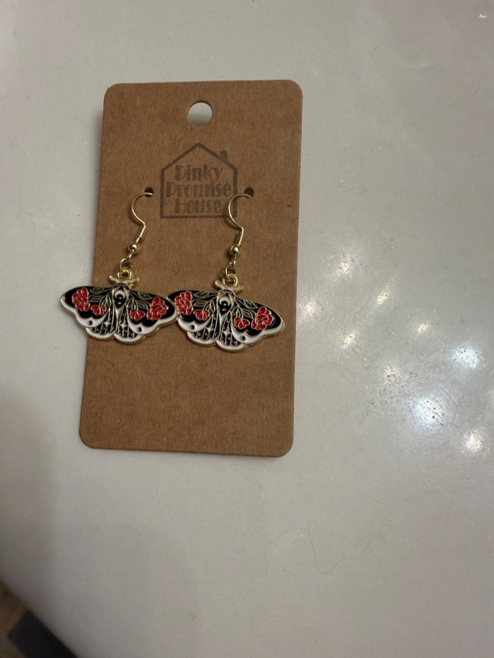 Hand Crafted Black and Red Moth Earrings. From a vintage show. New. Pierced.